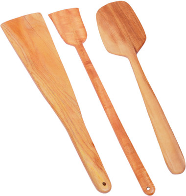 looms & weaves - Eco-Friendly Neem Wood Spatulas (Set of 3) - Cooking Ladles/Neem Wood Spoons for Pan) Non-Stick Spatula(Pack of 3)
