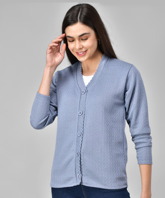 SatSun Solid V Neck Formal Women Grey Sweater