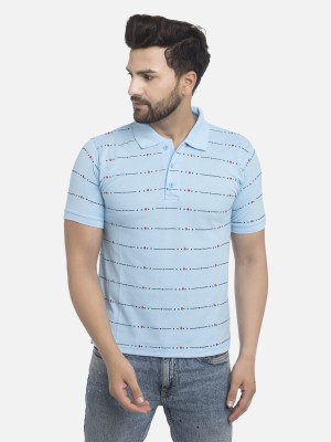 AGW Printed Men Polo Neck Light Blue T-Shirt