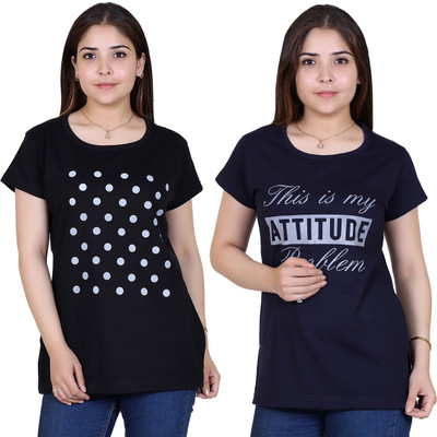 Ogarti Printed Women Round Neck Black T-Shirt