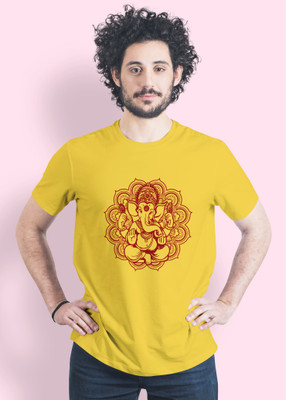 DAROOON Printed Men Round Neck Yellow T-Shirt