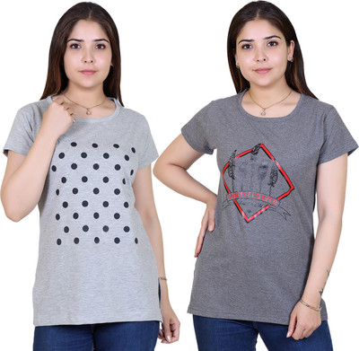 Ogarti Printed Women Round Neck Grey T-Shirt