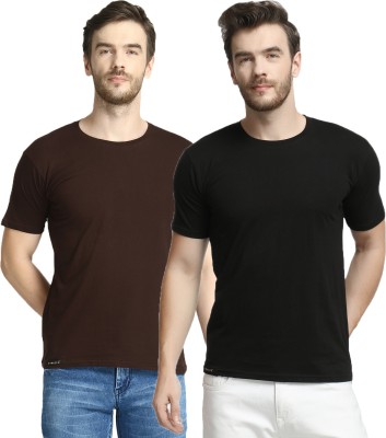 Diwazzo Solid Men Round Neck Brown, Black T-Shirt