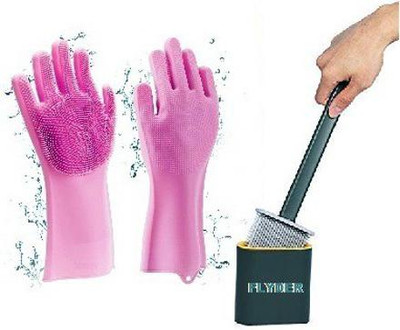 RUDRA SALES Silicone Toilet Brush with Bathroom Toilet Cleaning Brush and Holder with Holder(Multicolor)