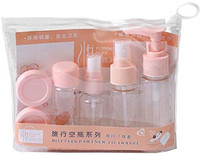 Planetone Plastic Multipurpose Cosmetic Travel Pouch Kit with Empty Refillable Bottles and Jars, Travel Toiletry Kit(Pink)