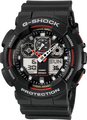 CASIO GA-100-1A4DR G-SHOCK GA-100-1A4NDR Black-Red Dial Black Resin Strap Analog-Digital Watch  - For Men