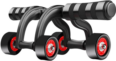Fit Byte 4 Wheel Ab Roller With Knee Mat - Abdominal Workout Fitness Exercise Equipment Ab Exerciser(Black)