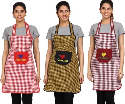 JMI Cotton Chef's Apron - Free Size(Maroon, Red, Yellow, Pack of 3)