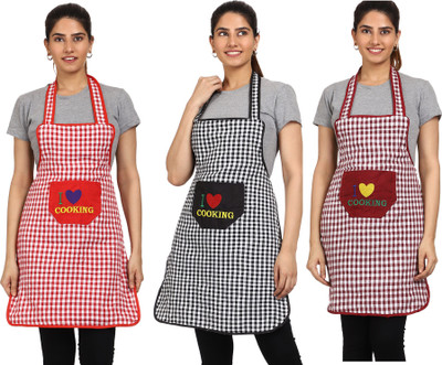 JMI Cotton Chef's Apron - Free Size(Red, Maroon, Black, Pack of 3)