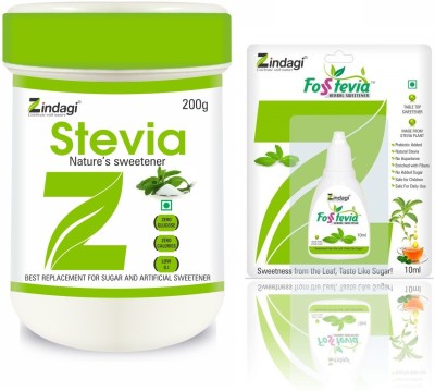 Zindagi Fosstevia Liquid & Stevia Powder 200 - Natural Sweetener - (Combo Pack) Sweetener(210 g, Pack of 2)