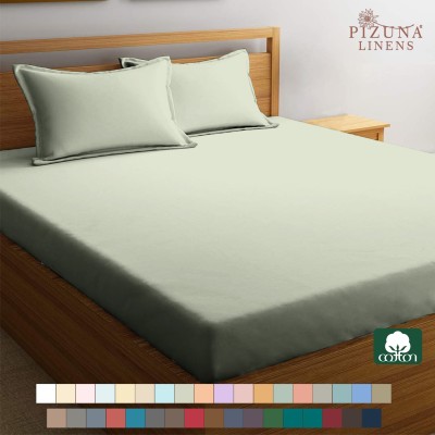 Pizuna 400 TC Cotton Single Solid Fitted (Elastic) Bedsheet(Pack of 1, Light Sage)