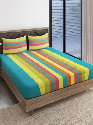 SWAYAM 240 TC Cotton Double Striped Fitted (Elastic) Bedsheet(Pack of 1, Multicolor)