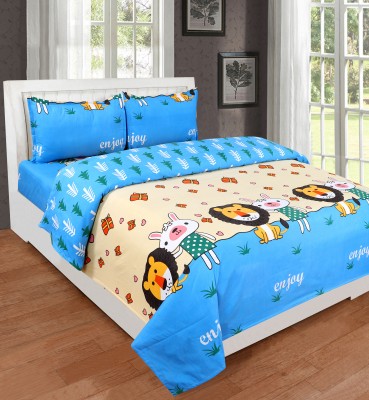 RisingStar 180 TC Cotton Double Printed Flat Bedsheet(Pack of 1, Blue Tiger Enjoy)