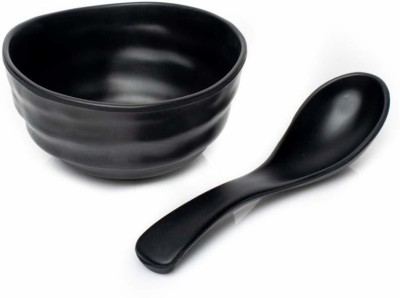 DHANSAL Melamine Soup Bowl Melamine Soup Bowl with Spoon Disposable Disposable(Pack of 6, Black)