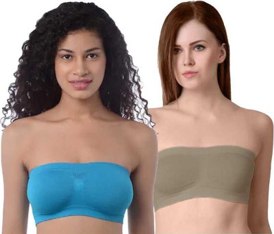 Fastdeal Women Bandeau/Tube Non Padded Bra(Beige, Blue)