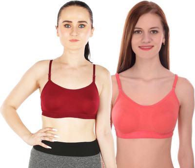 DRAXSTAR CLOTHING Cemi Bra Women Sports Non Padded Bra(Maroon, Orange)