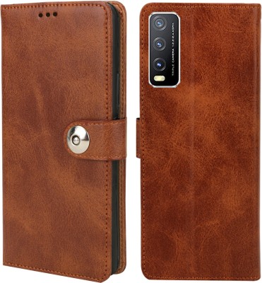 MG Star Flip Cover for vivo Y20G PU Leather Button Case Cover with Card Holder and Magnetic Stand(Brown, Shock Proof, Pack of: 1)