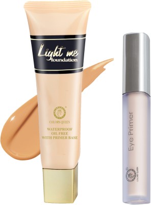 COLORS QUEEN Oil Free With Primer Base Foundation (Medium Beige) With Waterproof Perfect Eye Primer(2 Items in the set)