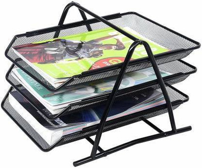 SMBT 3 Compartments Metal Document Tray(Black)