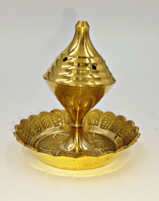 NAVYAKSH Pure Brass Embossed Design Agarbatti stand/Incense Stick Stand/Holder with Dust Brass Table Diya(Height: 3.2 inch)