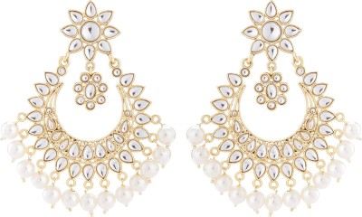 Stefan Floral Chandbali Dangler Kundan Earrings Crystal Alloy Chandbali Earring