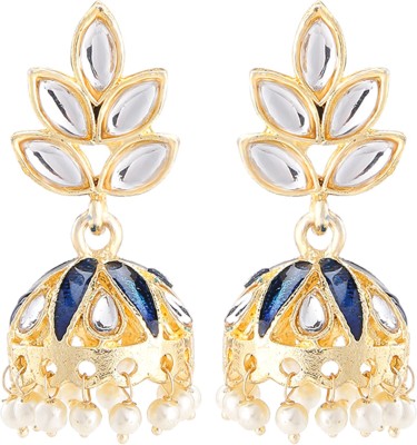 Stefan Meenakari Work Floral Jhumi Earrings with Kundan Crystal Alloy Jhumki Earring