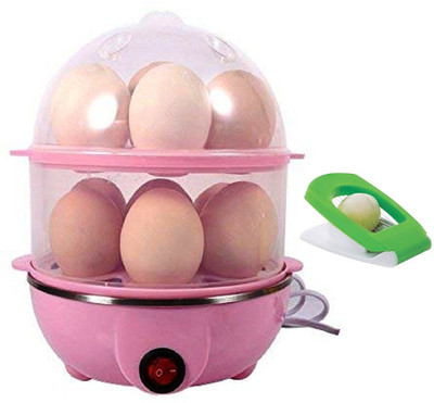 RUDRA SALES INDIA 14 Egg Cooker Double Layer Egg Boiler Electric Cooker 14 Egg Poacher for Steaming With Egg Cutter,Slicer.( Pack of 2) Egg Cooker(Pink, 14 Eggs)