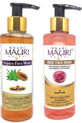 Khadi Mauri Anti Tan Papaya & Rose - Pack of 2 Face Wash(420 ml)