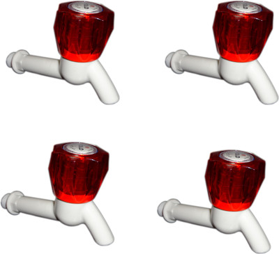 droptech Pvc Red Crystal long body bib cock pack of 04 pvc plastic Red Crystal Long body bib cock standard s for hot & cold water bib tap Bib Tap Faucet(Wall Mount Installation Type)