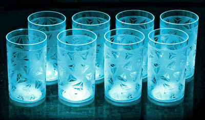 Flipkart SmartBuy (Pack of 8) Prism Pattern Water Juice Drinking Sky Blue Color Glass Set Water/Juice Glass(300 ml, Plastic, Blue)