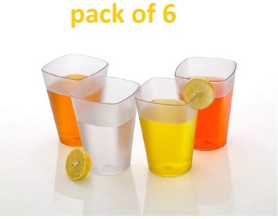 Porquepine (Pack of 6) Plastic Unbreakable Drinking Glass Set Transparent - 6 Pieces for Water, Juice, Soft Drinks, Whiskey Glass Set (Cuba Glass Set of 6Pcs, Transparent) Glass Set Water/Juice Glass(300 ml, Plastic, Clear)