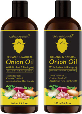 UrbanMooch Onion Hair Oil with 14 Essential Oils for Hair Regrowth, Dandruff Control , Black Seed - Hair Care|Growth & Shine|Tea Tree Oil|Omega- 3|Vitamin-E , For Hair Growth | Blend Of Multiple Essential Oils-100ml-Pack of 2-Bottle- Hair Oil(200 ml)