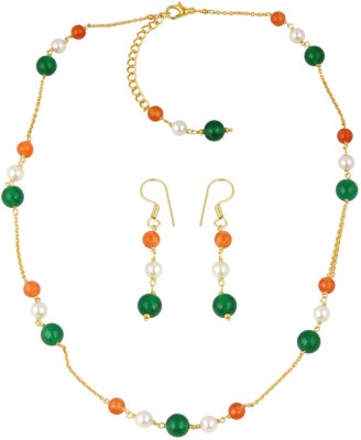Pearlz Ocean Alloy Gold-plated Orange, White, Green Jewellery Set(Pack of 1)
