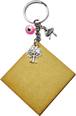 heeva creation Rhombus Shape Mdf Wood keychain With Evil Eye & Oxidised Charm.(Brown) Key Chain