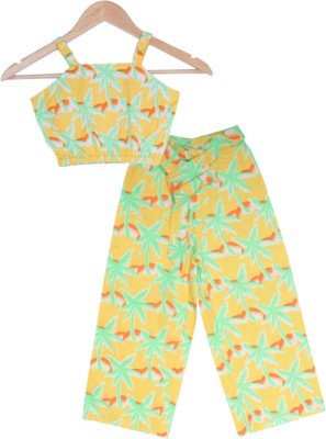 Blooming Flowers Girls Casual Top Pyjama(Yellow:Green)