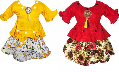 JAI GURU G Baby Girls Midi/Knee Length Casual Dress(Multicolor, 3/4 Sleeve)