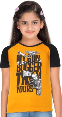 Fleximaa Boys & Girls Typography Pure Cotton Regular T Shirt(Yellow, Pack of 1)