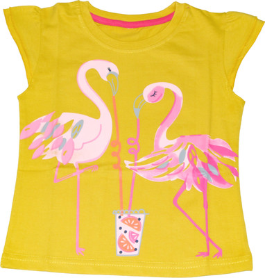 DRESSED UP DIVAS Girls Casual Cotton Blend Top(Yellow, Pack of 1)