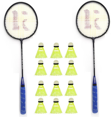 KNK Single Shaft Badminton Racket Pack Of 2 Piece With 12 Piece Plastic Shuttle Badminton Kit
