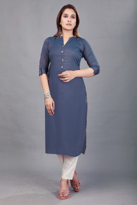 GLAMAXY Women Solid Straight Kurta(Blue)