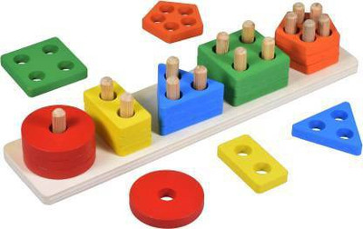 Madrigal Wooden Intellectual Geometric Shape Matching Five Column Blocks Educational Stacking Sorting & Learning Toys (Multicolor)(Multicolor)