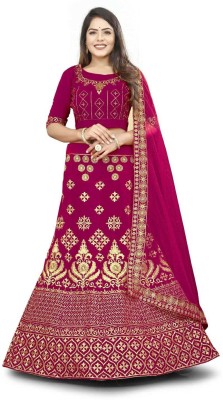 KRISHNA FASHION Embroidered Semi Stitched Lehenga Choli(Purple)