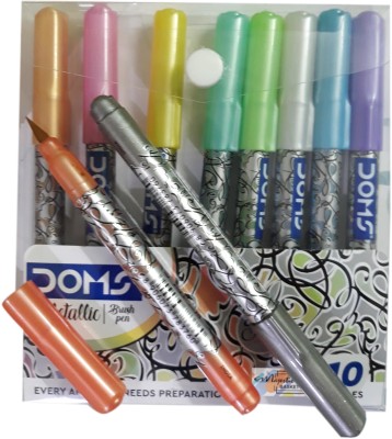 DOMS Majestic Basket Super Soft Artist Metallic Brush Pens Set Alongwith Gold & Silver(Set of 10, Multicolor)