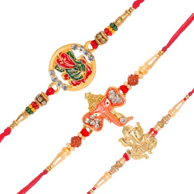 VIGHNAHARTA Religious 1112-1114-1109RKG Gold Finish Rakhi  Set(3 Rakhi)