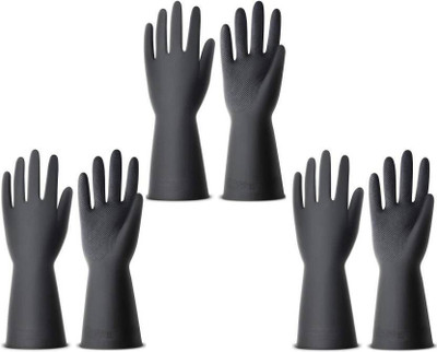 Arumart BLACK RUBBER GLOVES PACK OF 3 PAIRS Rubber  Safety Gloves(Pack of 6)