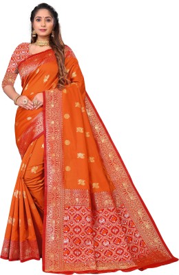 fashioncrown Embroidered Banarasi Jacquard Saree(Orange)