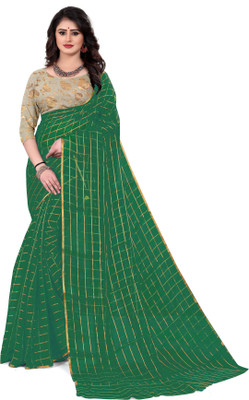 Stylish Sarees Checkered Daily Wear Chiffon Saree(Dark Green)