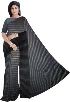 PREOSY Striped Bollywood Pure Cotton Saree(Black)