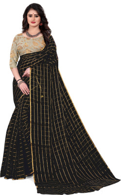 Stylish Sarees Checkered Daily Wear Chiffon Saree(Black)