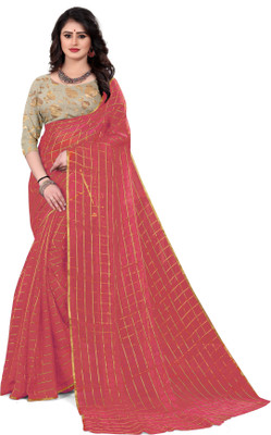MINE CHOICE Self Design, Checkered Bollywood Chiffon Saree(Light Blue)
